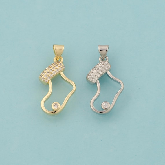 Gold CZ Christmas Stocking Charms,Christmas Jewelry,Stocking Pendant for DIY Jewelry Making,18K Gold