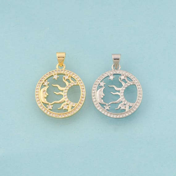 Gold CZ Sun Charms,Moon Jewelry,Star Pendant for DIY Jewelry Making,18K Gold & Rhodium