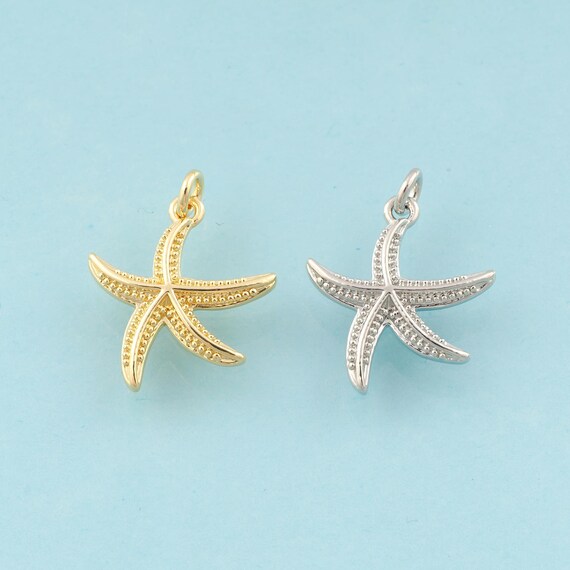 Gold Starfish Charms,Starfish Jewelry,Starfish Pendant for DIY Jewelry Making,18K Gold & Rhodium