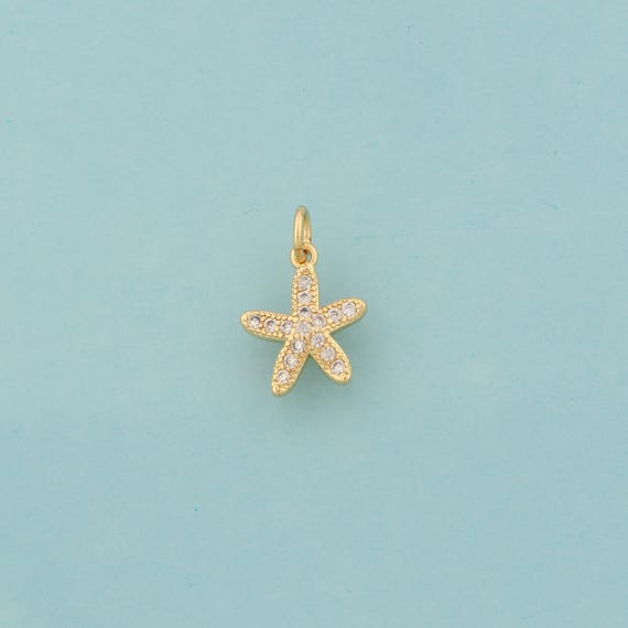 Gold CZ Starfish Charms,Marine Life Jewelry,Starfish Pendant for DIY Jewelry Making,18K Gold
