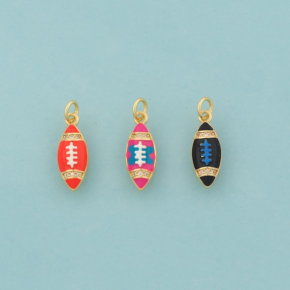 Gold CZ Rugby Charms,Sports Jewelry,Enamel Rugby Pendant for DIY Jewelry Making,18K Gold