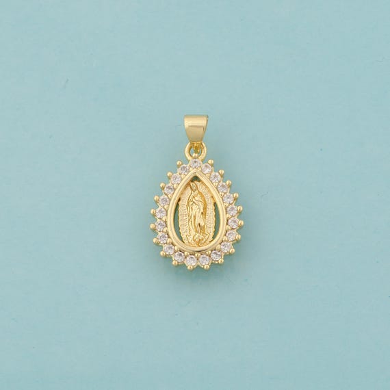 Gold CZ Virgin Mary Charms,Water Drop Jewelry,Catholic Pendant for DIY Jewelry Making,18K Gold