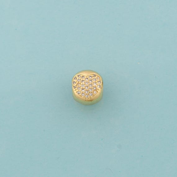 CZ Heart Spacer Beads,Large Hole Beads,Round Beads for DIY Jewelry Making,18K Gold