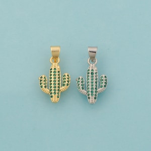 Gold CZ Cactus Charms,Desert Jewelry,Cactus Pendant for DIY Jewelry Making,18K Gold