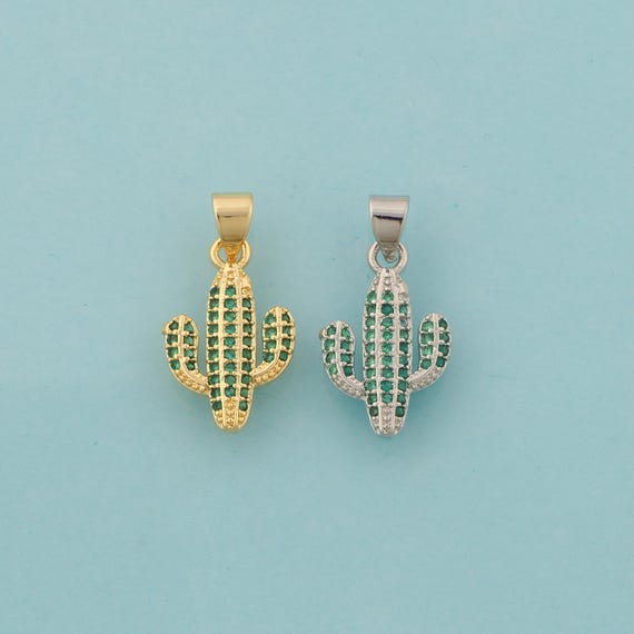 Gold CZ Cactus Charms,Desert Jewelry,Cactus Pendant for DIY Jewelry Making,18K Gold