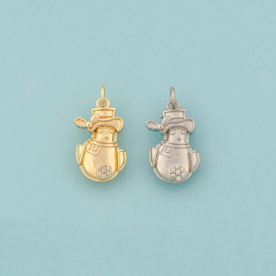 Gold CZ Snowman Charms,Christmas Jewelry,Snowman Pendant for DIY Jewelry Making,18K Gold