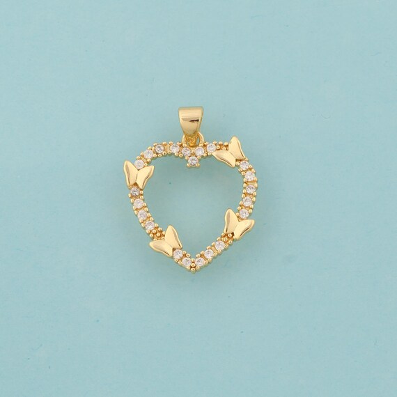 Gold CZ Heart Charms,Butterfly Jewelry,Insect Pendant for DIY Jewelry Making,18K Gold