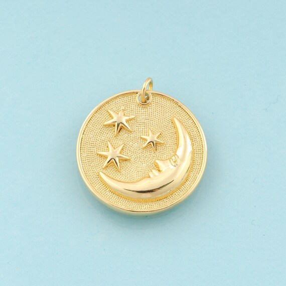 Gold Moon Charms,Star Jewelry,Round Pendant for DIY Jewelry Making,18K Gold