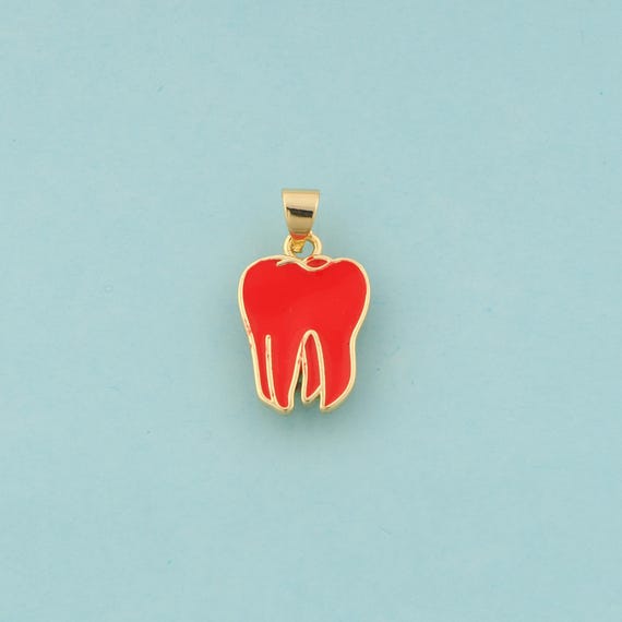 Gold Tooth Charms,Tooth Jewelry,Enamel Tooth Pendant for DIY Jewelry Making,18K Gold