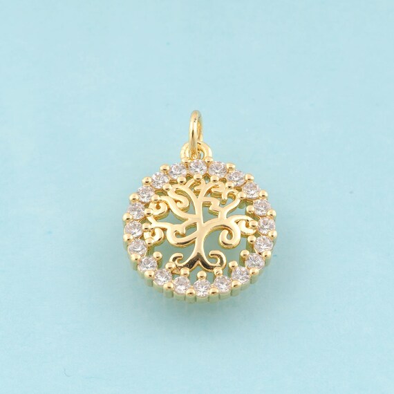 Gold CZ Tree of Life Charms,Round Jewelry,Tree of Life Pendant for DIY Jewelry Making,18K Gold
