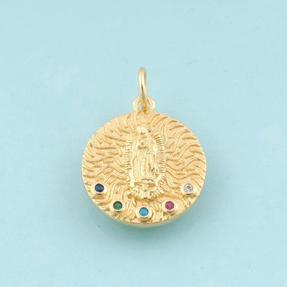 Gold CZ Virgin Mary Charms,Religious Jewelry,Catholic Pendant for DIY Jewelry Making,18K Gold