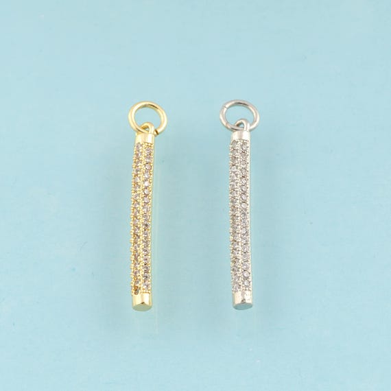 Gold CZ Stick Charms,Minimalist Jewelry,Stick Pendant for DIY Jewelry Making,18K Gold & Rhodium