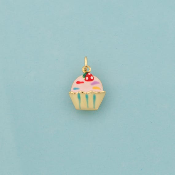 Gold Enamel Cake Charms,Dessert Jewelry,Cake Pendant for DIY Jewelry Making,18K Gold