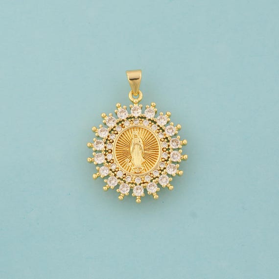 Gold CZ Virgin Mary Charms,Religious Jewelry,Catholic Pendant for DIY Jewelry Making,18K Gold