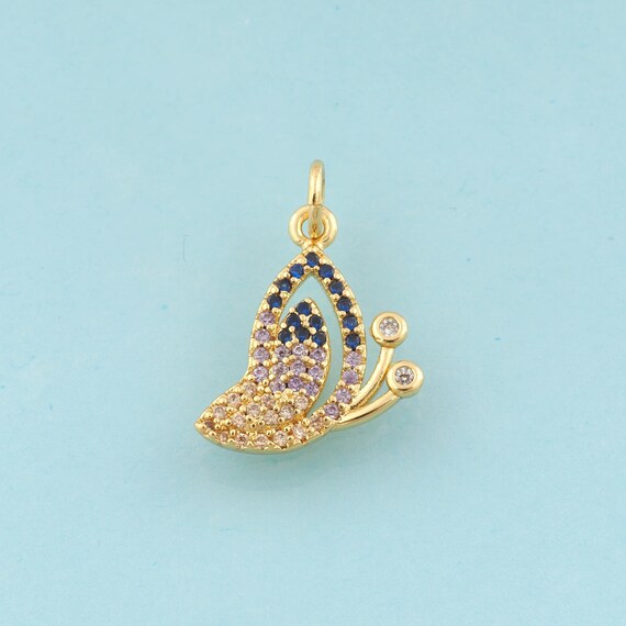 Gold CZ Butterfly Charms,Insect Jewelry,Butterfly Pendant for DIY Jewelry Making,18K Gold