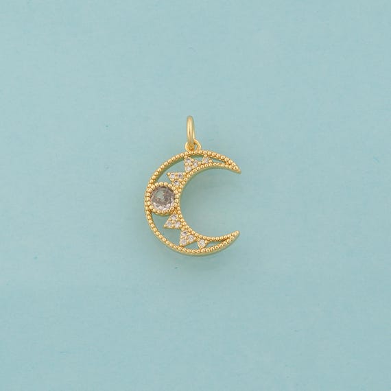 Gold CZ Crescent Moon Charms,Celestial Jewelry,Moon Pendant for DIY Jewelry Making,18K Gold