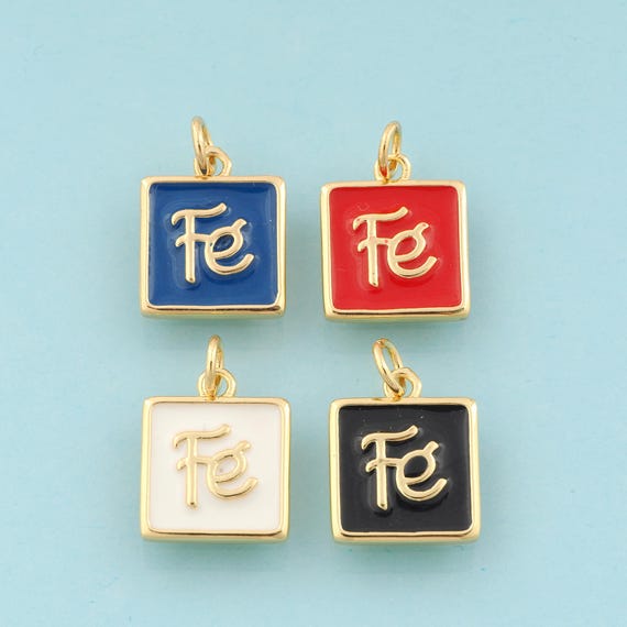 Gold Enamel FE Charms,Square Jewelry,Letter Pendant for DIY Jewelry Making,18K Gold