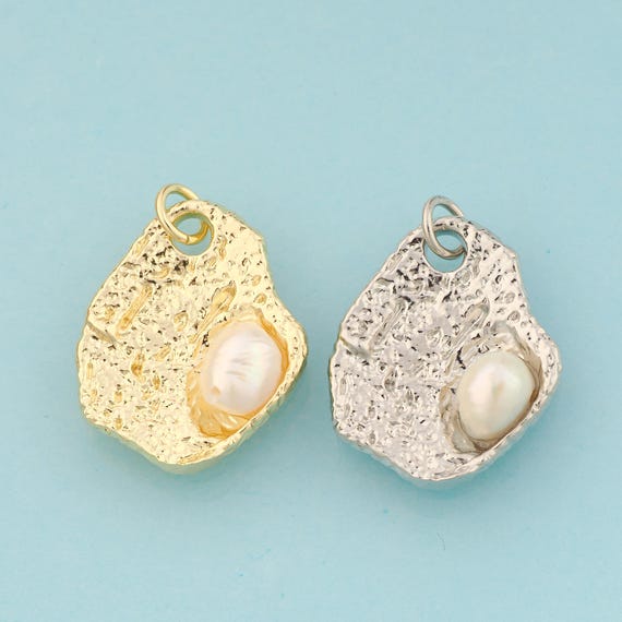 Gold Shell Charms,Pearl Jewelry,Shell Pendant for DIY Jewelry Making,18K Gold & Rhodium