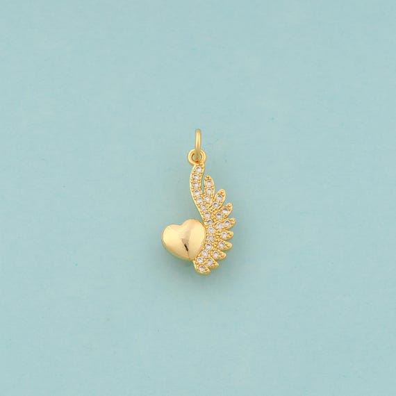 Gold CZ Heart Charms,Angel Wings Jewelry,Love Pendant for DIY Jewelry Making,18K Gold