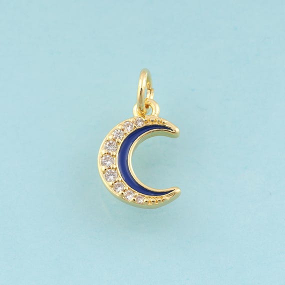 Gold CZ Crescent Moon Charms,Moon Jewelry,Celestial Pendant for DIY Jewelry Making,18K Gold