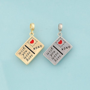 Breloques pour carte postale en émail doré, bijoux coeur, pendentif carte postale pour fabrication de bijoux DIY, or 18 carats et rhodium