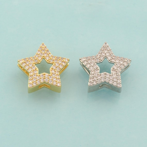 CZ Star Spacer Beads,Celestial Beads,Starburst Beads for DIY Jewelry Making,18K Gold & Rhodium