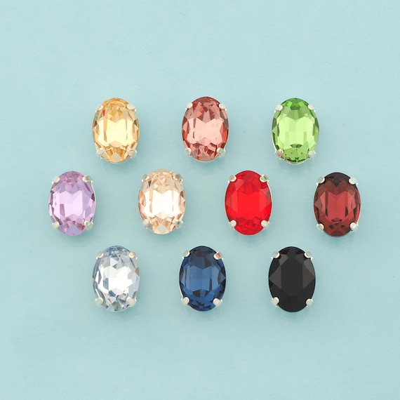 10 pcs Mix Random Colors Elliptic Crystal Beads,Stones in Metal Setting,Austrian Crystal,Made in Austria for DIY Jewelry Making