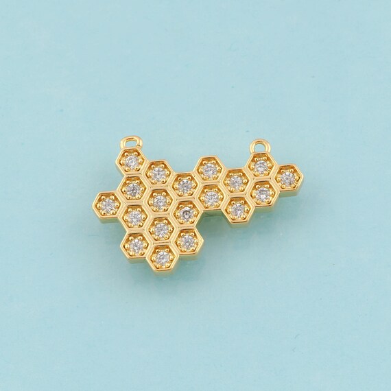 Gold CZ Honeycomb Charms,Honeycomb Jewelry,Honeycomb Pendant for DIY Jewelry Making,18K Gold