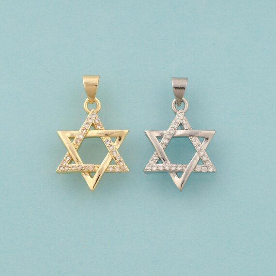 Gold CZ David Star Charms,Jewish Star Jewelry,Hexagram Pendant for DIY Jewelry Making,18K Gold