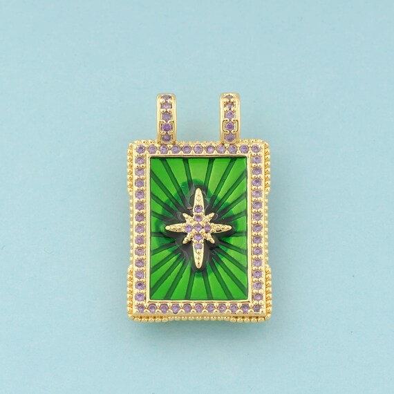 Gold CZ Polaris Charms,Square Jewelry,Celestial Pendant for DIY Jewelry Making,18K Gold