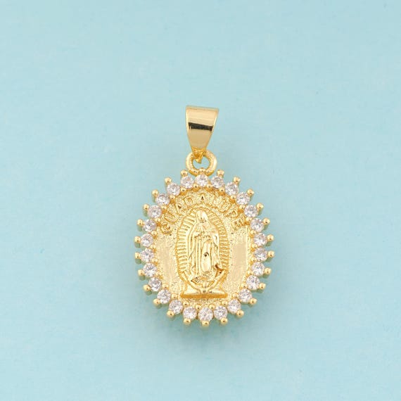 Gold CZ Virgin Mary Charms,Religious Jewelry,Catholic Pendant for DIY Jewelry Making,18K Gold
