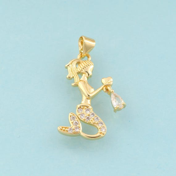 Gold CZ Mermaid Charms,Mermaid Jewelry,Mermaid Pendant for DIY Jewelry Making,18K Gold