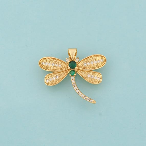 Gold CZ Dragonfly Charms,Insect Jewelry,Dragonfly Pendant for DIY Jewelry Making,18K Gold