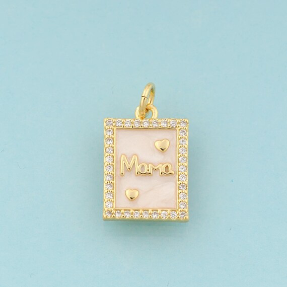 Gold CZ MAMA Charms,Letter Jewelry,Enamel Heart Pendant for DIY Jewelry Making,18K Gold