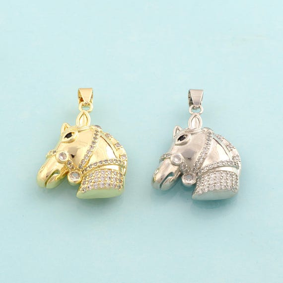 Gold CZ Horse Charms,Animal Jewelry,Horse Pendant for DIY Jewelry Making,18K Gold