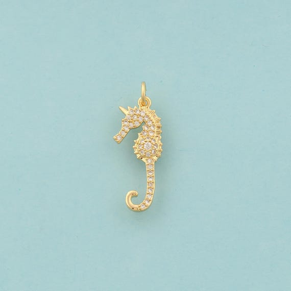 Gold CZ Seahorse Charms,Marine Life Jewelry,Seahorse Pendant for DIY Jewelry Making,18K Gold