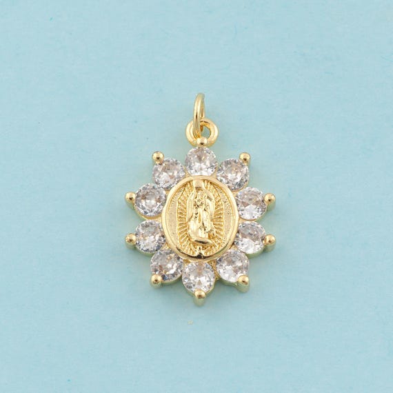 Gold CZ Virgin Mary Charms,Religion Jewelry,Catholic Pendant for DIY Jewelry Making,18K Gold