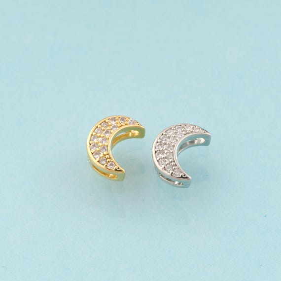 CZ Crescent Moon Spacer Beads,Moon Beads,Celestial Beads for DIY Jewelry Making,18K Gold & Rhodium