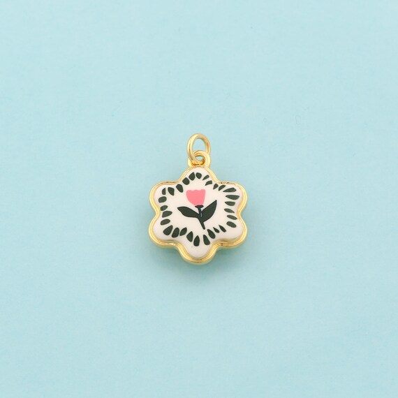 Gold David Star Charms,Jewish Star Jewelry,Enamel Flower Pendant for DIY Jewelry Making,18K Gold