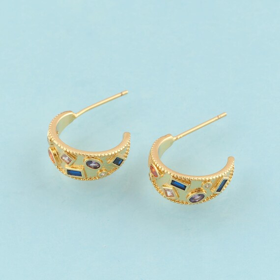 Gold CZ Open Stud Earrings,Wide Jewelry Stud Earrings,Thick Stud Earrings,Gift for Her,18K Gold
