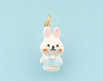Dijes de conejo esmaltados en oro, joyas de animales, colgante de conejo para hacer joyas de bricolaje, oro de 18 quilates