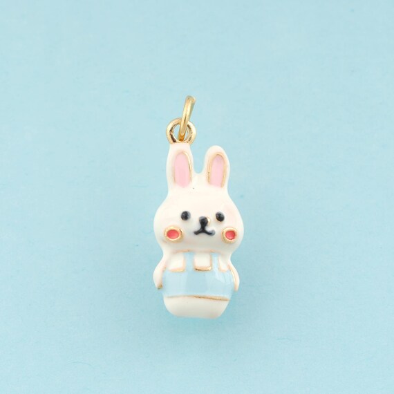 Gold Enamel Rabbit Charms,Animal Jewelry,Rabbit Pendant for DIY Jewelry Making,18K Gold