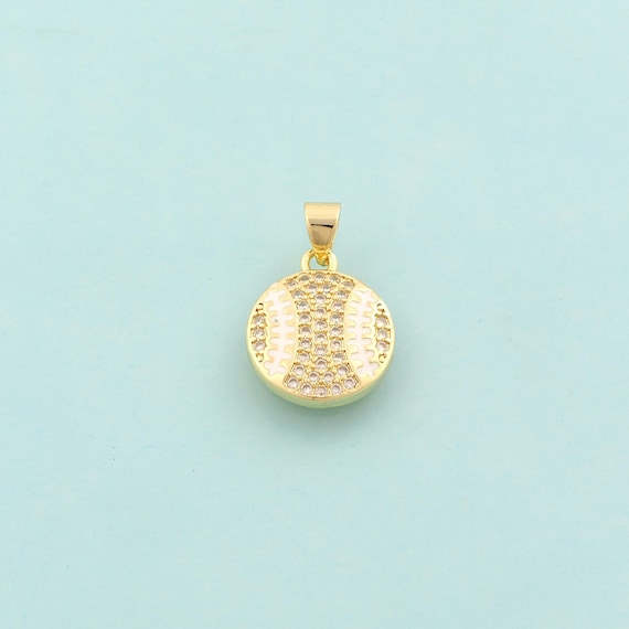 Gold CZ Tennis Charms,Sports Jewelry,Enamel Round Pendant for DIY Jewelry Making,18K Gold