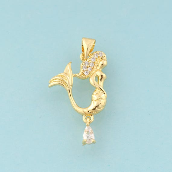 Gold CZ Mermaid Charms,Water Drop Jewelry,Mermaid Pendant for DIY Jewelry Making,18K Gold