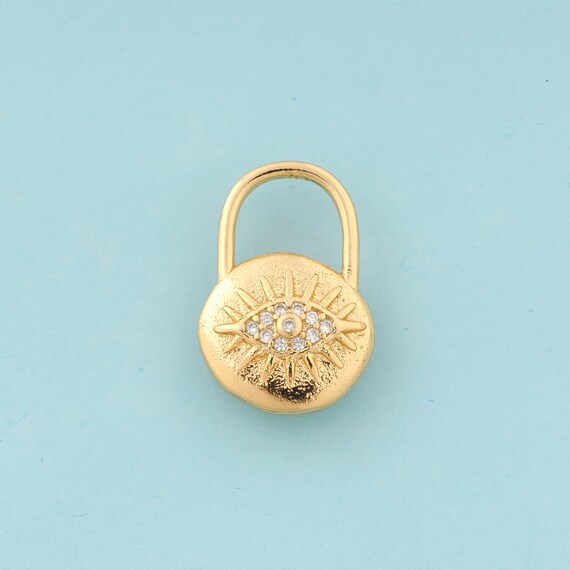 Gold CZ Lock Charms,Evil Eye Jewelry,Devil Eye Pendant for DIY Jewelry Making,18K Gold