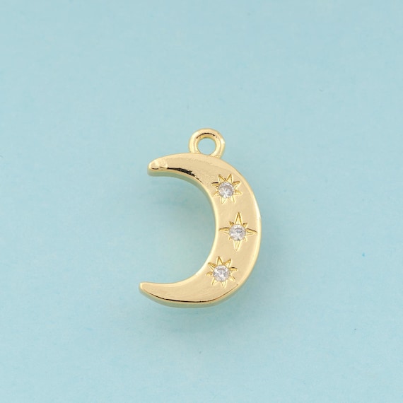 Gold CZ Crescent Moon Charms,Star Jewelry,Moon Pendant for DIY Jewelry Making,18K Gold
