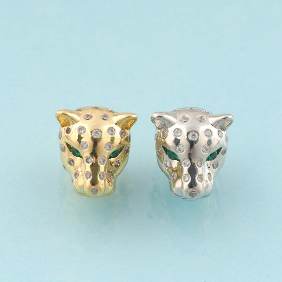 CZ Leapard Spacer Beads,Animal Beads,Leapard Beads for DIY Jewelry Making,18K Gold & Rhodium