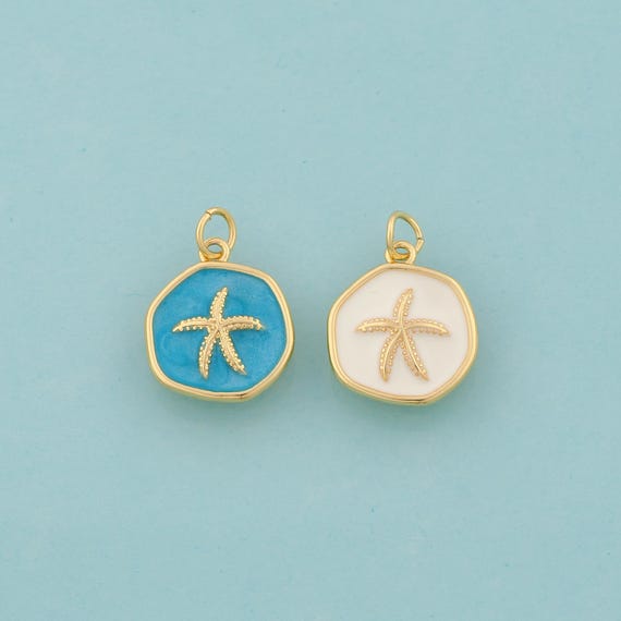 Gold Enamel Starfish Charms,Round Jewelry,Starfish Pendant for DIY Jewelry Making,18K Gold