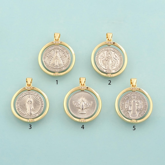 Gold Pope Jesus Charms,Virgin Mary Jewelry,Holy Spirit Dove Pendant for DIY Jewelry Making,18K Gold