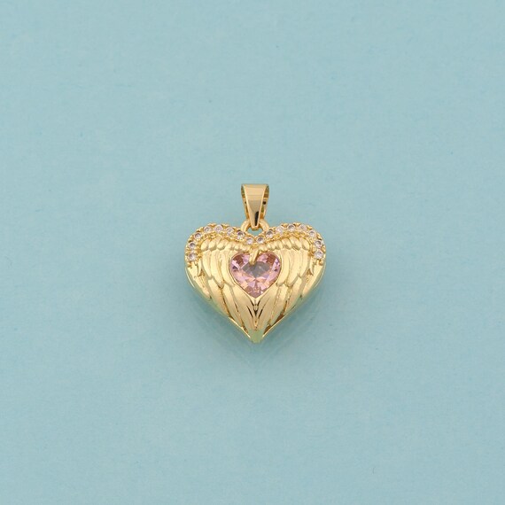 Gold CZ Heart Charms,Love Jewelry,Heart Pendant for DIY Jewelry Making,18K Gold